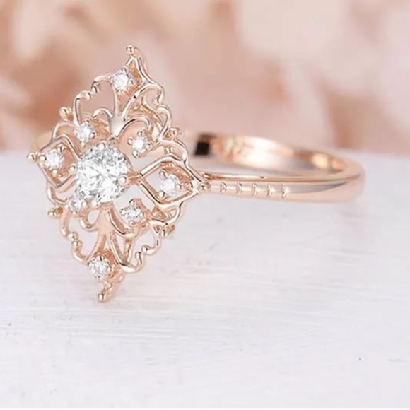 Antique Rose Gold CZ Ring 925 Sterling Silver - Picture 8 of 13